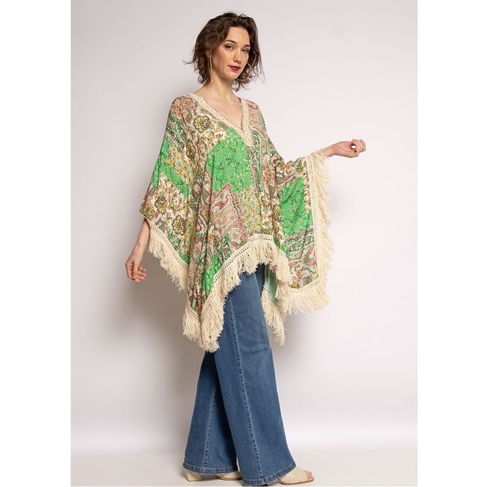 Made in Italy Bohemian Green and Cream Kaftan